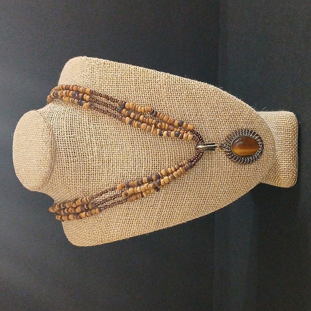 Vintage Artisan Tiger-Eyed Stone Necklace